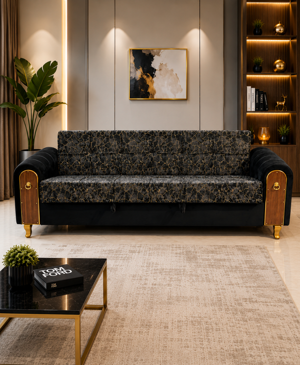 Hamza Interior - Oceanic Wood-Craft Sofa Bed made with Molty Foam