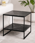 2-Tier Shelves Modern Marble Side Table with Iron Frame
