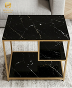 3 Storage Shelves Modern Marble Side Table with Gold Iron Frame