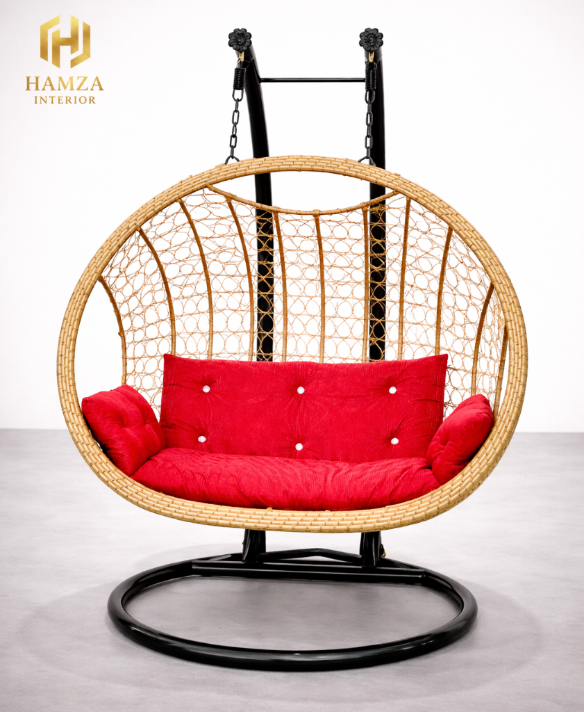 Modern Red Double Seater Balcony Swing – Iron Frame & Cushioned Seating