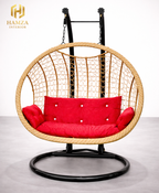 Modern Red Double Seater Balcony Swing – Iron Frame & Cushioned Seating