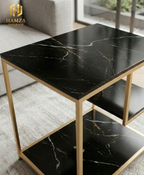 3 Storage Shelves Modern Marble Side Table with Gold Iron Frame
