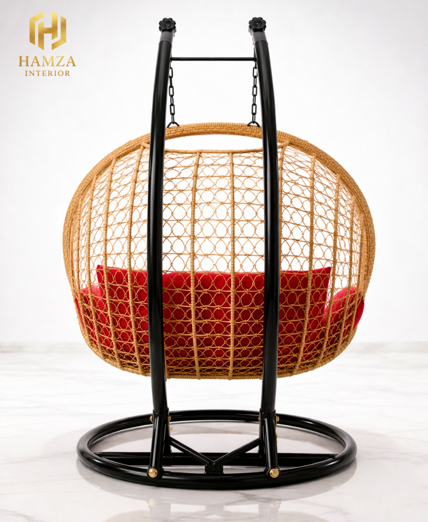 Modern Red Double Seater Balcony Swing – Iron Frame & Cushioned Seating