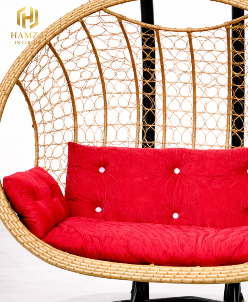 Modern Red Double Seater Balcony Swing – Iron Frame & Cushioned Seating