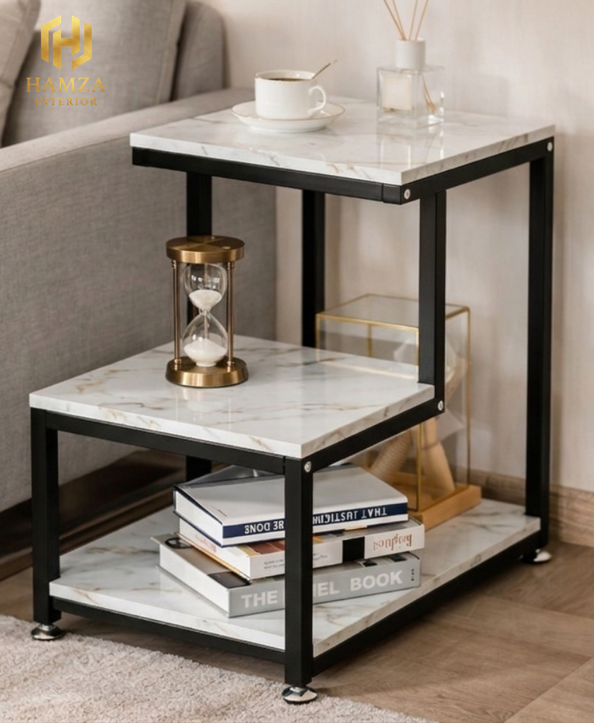 3 Shelves Marble Finish with Iron Frame - Luxury Drawing Room End Table