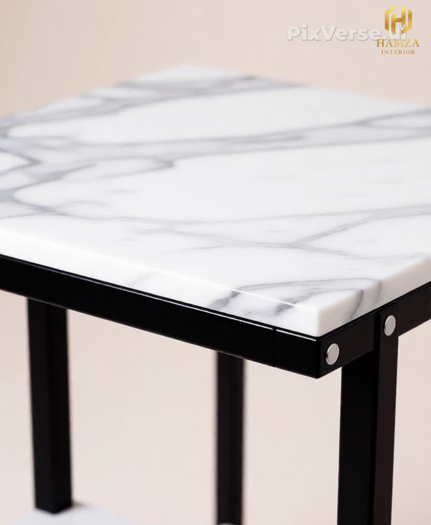 3 Shelves Marble Finish with Iron Frame - Luxury Drawing Room End Table