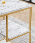 3 Storage Shelves Modern Marble Side Table with Gold Iron Frame